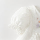 Dave&Bella Summer Toddler Girls Beige Adorable Flower Embroidery Mesh Princess Dress