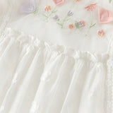 Dave&Bella Summer Toddler Girls Beige Adorable Flower Embroidery Mesh Princess Dress