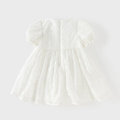 Dave&Bella Summer Toddler Girls Beige Adorable Flower Embroidery Mesh Princess Dress
