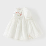 Dave&Bella Summer Toddler Girls Beige Adorable Flower Embroidery Mesh Princess Dress