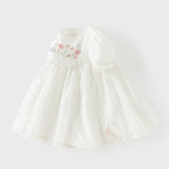 Dave&Bella Summer Toddler Girls Beige Adorable Flower Embroidery Mesh Princess Dress