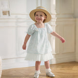 Dave&Bella Summer Toddler Girls Light Blue Print Puff Sleeves Elegant A-line Party Dress