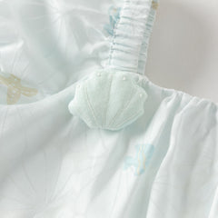 Dave&Bella Summer Toddler Girls Light Blue Print Puff Sleeves Elegant A-line Party Dress