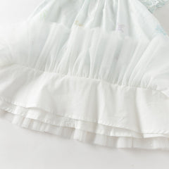 Dave&Bella Summer Toddler Girls Light Blue Print Puff Sleeves Elegant A-line Party Dress