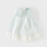 Dave&Bella Summer Toddler Girls Light Blue Print Puff Sleeves Elegant A-line Party Dress