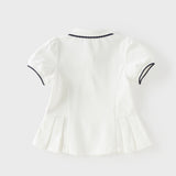 Dave&Bella Summer Toddler Girls White/Pink College-style Stretchable Dress-style Polos