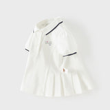Dave&Bella Summer Toddler Girls White/Pink College-style Stretchable Dress-style Polos