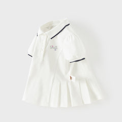 Dave&Bella Summer Toddler Girls White/Pink College-style Stretchable Dress-style Polos