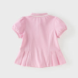 Dave&Bella Summer Toddler Girls White/Pink College-style Stretchable Dress-style Polos