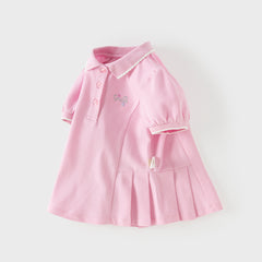 Dave&Bella Summer Toddler Girls White/Pink College-style Stretchable Dress-style Polos
