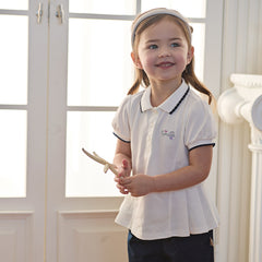 Dave&Bella Summer Toddler Girls White/Pink College-style Stretchable Dress-style Polos