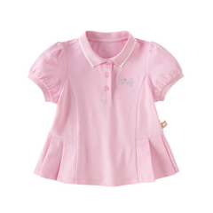 Dave&Bella Summer Toddler Girls White/Pink College-style Stretchable Dress-style Polos