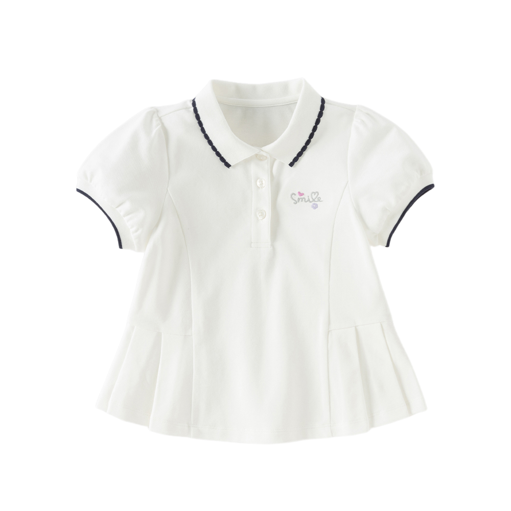 Dave&Bella Summer Toddler Girls White/Pink College-style Stretchable Dress-style Polos