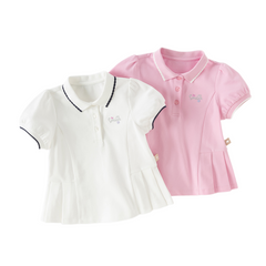 Dave&Bella Summer Toddler Girls White/Pink College-style Stretchable Dress-style Polos