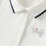 Dave&Bella Summer Toddler Girls White/Pink College-style Stretchable Dress-style Polos