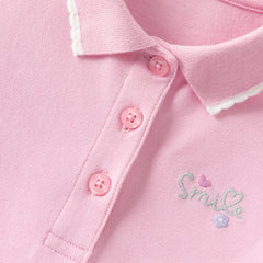 Dave&Bella Summer Toddler Girls White/Pink College-style Stretchable Dress-style Polos