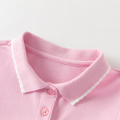 Dave&Bella Summer Toddler Girls White/Pink College-style Stretchable Dress-style Polos