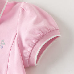 Dave&Bella Summer Toddler Girls White/Pink College-style Stretchable Dress-style Polos