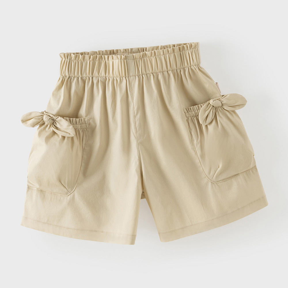 Dave&Bella Summer Toddler Girls Khaki Bow Desgin Comfortable Daily Soft Shorts