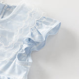 Dave&Bella Summer Toddler Girls Elegant Light Blue Flutter Sleeve Cotton A-line Dress