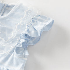 Dave&Bella Summer Toddler Girls Elegant Light Blue Flutter Sleeve Cotton A-line Dress