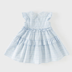 Dave&Bella Summer Toddler Girls Elegant Light Blue Flutter Sleeve Cotton A-line Dress