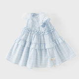 Dave&Bella Summer Toddler Girls Elegant Light Blue Flutter Sleeve Cotton A-line Dress