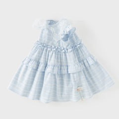 Dave&Bella Summer Toddler Girls Elegant Light Blue Flutter Sleeve Cotton A-line Dress