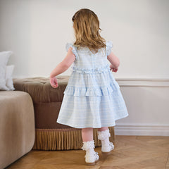 Dave&Bella Summer Toddler Girls Elegant Light Blue Flutter Sleeve Cotton A-line Dress