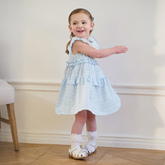 Dave&Bella Summer Toddler Girls Elegant Light Blue Flutter Sleeve Cotton A-line Dress