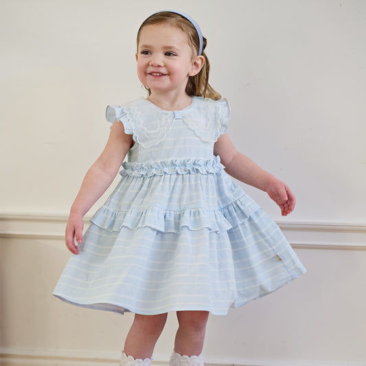 Dave&Bella Summer Toddler Girls Elegant Light Blue Flutter Sleeve Cotton A-line Dress