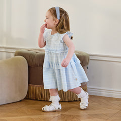 Dave&Bella Summer Toddler Girls Elegant Light Blue Flutter Sleeve Cotton A-line Dress