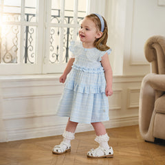 Dave&Bella Summer Toddler Girls Elegant Light Blue Flutter Sleeve Cotton A-line Dress