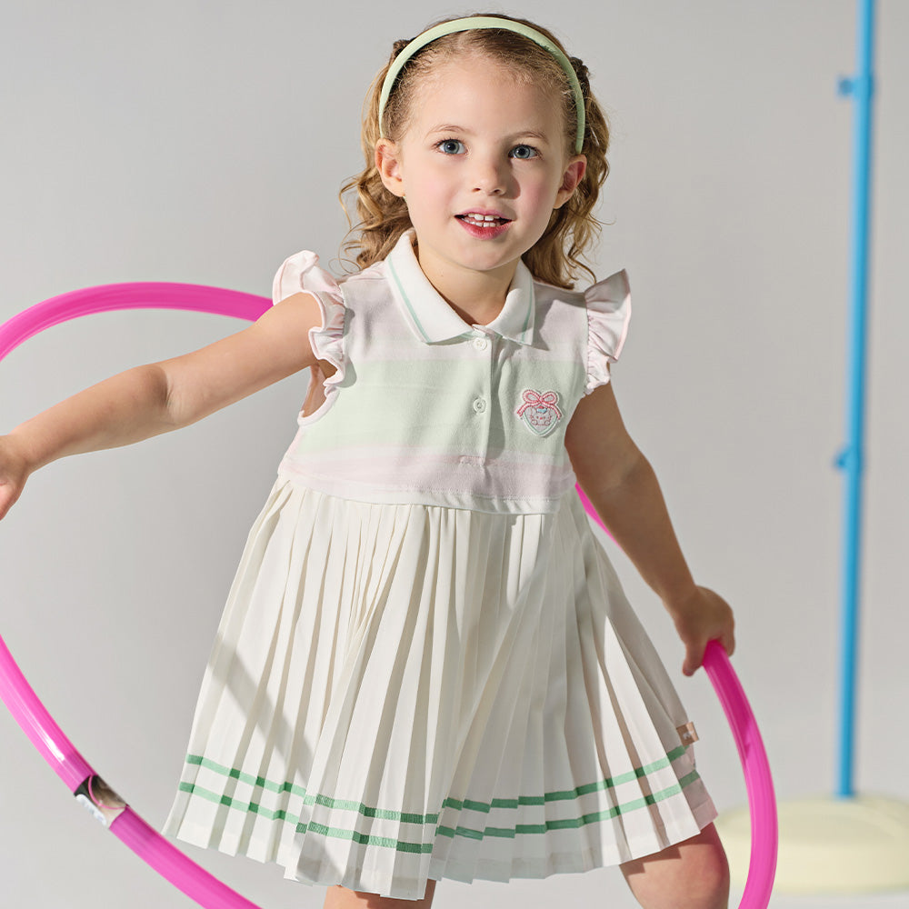 Dave&Bella Summer Toddler Girls Sweet Pink Preppy Polo Collar Sleeveless Dress