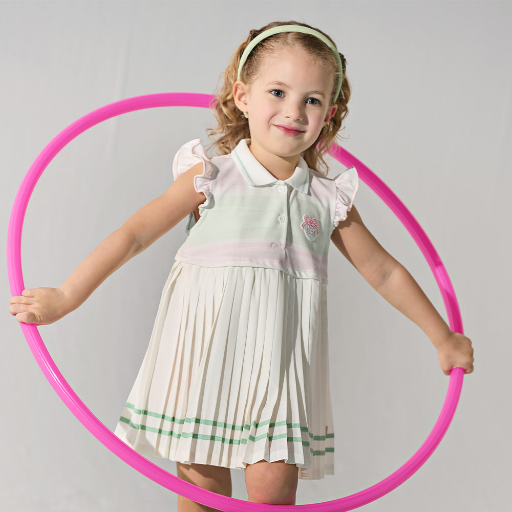 Dave&Bella Summer Toddler Girls Sweet Pink Preppy Polo Collar Sleeveless Dress