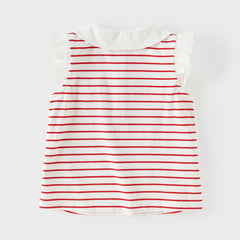 Dave&Bella Toddler Girls Summer Red/Blue Fashion Striped Breathable Cotton Polos