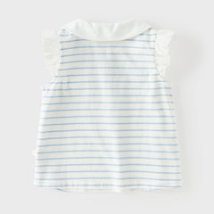 Dave&Bella Toddler Girls Summer Red/Blue Fashion Striped Breathable Cotton Polos