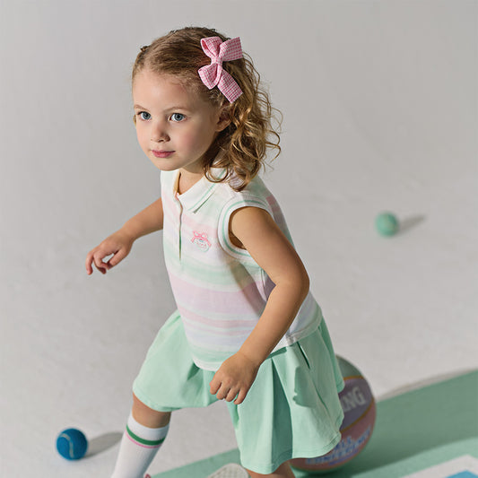 Dave&Bella Summer Kids Girls Sweet Pink Preppy Polo Collar Sleeveless Outfit Sets