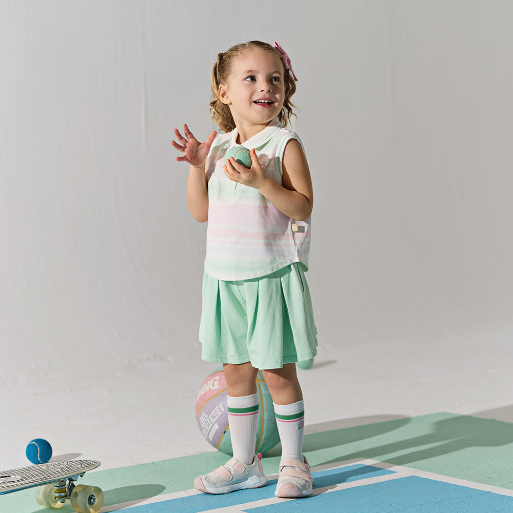 Dave&Bella Summer Girls Sweet Pink Preppy Polo Collar Sleeveless Outfit Sets