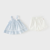 Dave&Bella Summer Toddler Girls Light Blue Sleeveless Breathable Cute Striped Outfit Sets
