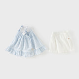 Dave&Bella Summer Toddler Girls Light Blue Sleeveless Breathable Cute Striped Outfit Sets
