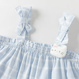 Dave&Bella Summer Toddler Girls Light Blue Sleeveless Breathable Cute Striped Outfit Sets