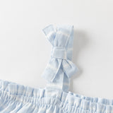 Dave&Bella Summer Toddler Girls Light Blue Sleeveless Breathable Cute Striped Outfit Sets