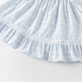 Dave&Bella Summer Toddler Girls Light Blue Sleeveless Breathable Cute Striped Outfit Sets