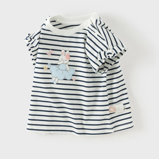 Dave&Bella Toddler Girls Summer Stylish Striped Sleeveless Soft Cotton T-shirts