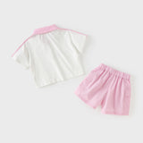 Dave&Bella Summer Toddler Girls Pink Breathable Cartoon Print Sports Outfit Sets