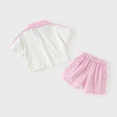 Dave&Bella Summer Toddler Girls Pink Breathable Cartoon Print Sports Outfit Sets