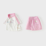 Dave&Bella Summer Toddler Girls Pink Breathable Cartoon Print Sports Outfit Sets