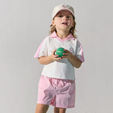 Dave&Bella Summer Toddler Girls Pink Breathable Cartoon Print Sports Outfit Sets