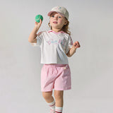 Dave&Bella Summer Toddler Girls Pink Breathable Cartoon Print Sports Outfit Sets